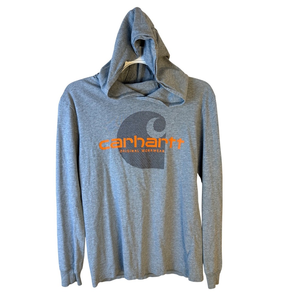 Carhartt Kids Gray Long Sleeve Hooded Graphic Logo T-Shirt Size M 10-12